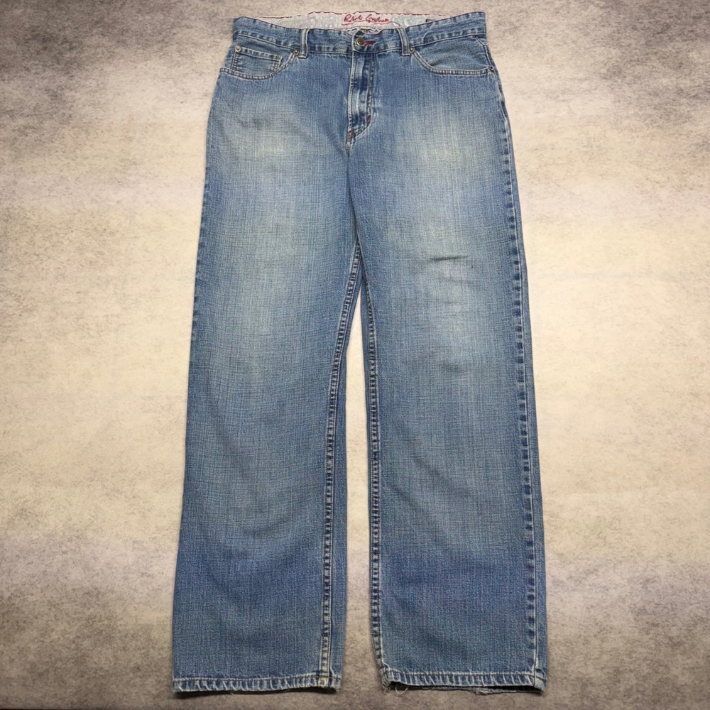 Robert Graham Y2K Relaxed Straight Leg Jeans Blue Denim Mens 34x32 Distressed